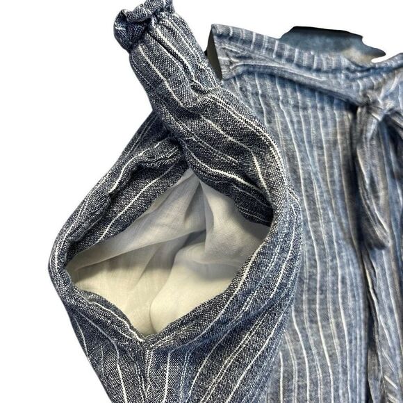 BEACH LUNCH LOUNGE Paperbag Pants Women's Large Blue White Striped Linen Blend - Picture 12 of 13
